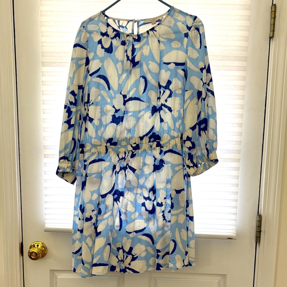 LOFT Sky Blue and White Patterned Dress